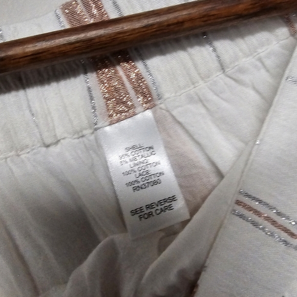 Versona White Rose Gold Stripe Tiered Flowy Boho Fringe Midi Skirt Summer - Picture 7 of 8